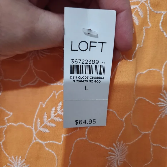 Loft Garden Embroidered Open Back Puff Sleeve Blouse Lg Nwt Tangerine Summer Top - Picture 10 of 10